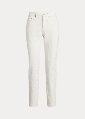 Vaqueros cónicos relajados con parches de ojales de Ralph Lauren para mujer en blanco