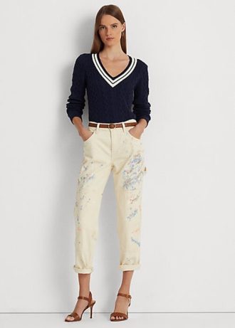 Vaqueros de carpintero Ralph Lauren color crema con efecto salpicado de pintura para mujer Vaqueros de carpintero Ralph Lauren color crema con efecto salpicado de pintura para mujer