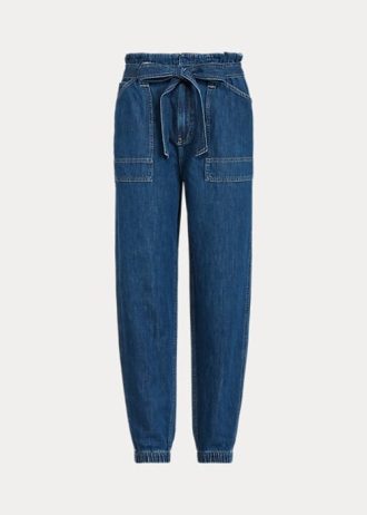 Vaqueros jogger con cintura paperbag de Ralph Lauren para mujer en azul marino