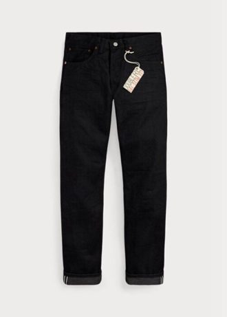 Vaqueros Ralph Lauren negros ajustados con orillo negro sobre negro para hombre