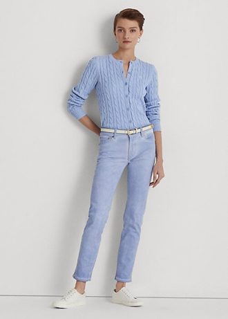 Vaqueros Ralph Lauren rectos de tiro medio y tobillo revestidos para mujer en azul
