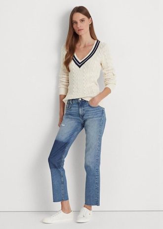 Vaqueros rectos de tiro alto y corte cropped de Ralph Lauren para mujer en color azul Vaqueros rectos de tiro alto y corte cropped de Ralph Lauren para mujer en color azul