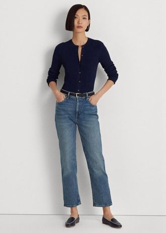 Vaqueros rectos de tiro alto y tobillo azul Ralph Lauren para mujer Vaqueros rectos de tiro alto y tobillo azul Ralph Lauren para mujer