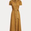 Vestido corto de lino con cinturón Ralph Lauren para mujer, color marrón Vestido corto de lino con cinturón Ralph Lauren para mujer, color marrón