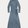 Vestido cruzado de gasa de algodón a cuadros azul Ralph Lauren para mujer Vestido cruzado de gasa de algodón a cuadros azul Ralph Lauren para mujer