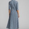 Vestido cruzado de gasa de algodón a cuadros azul Ralph Lauren para mujer Vestido cruzado de gasa de algodón a cuadros azul Ralph Lauren para mujer