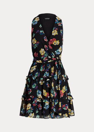 Vestido cruzado de georgette arrugado con flores multicolor de Ralph Lauren para mujer