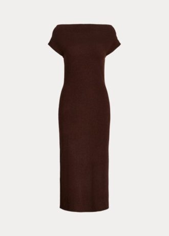 Vestido de cachemira con cuello recto de Ralph Lauren para mujer en color chocolate