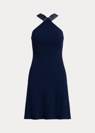 Vestido de día con cuello halter de jersey Jinett de Ralph Lauren para mujer en azul marino