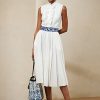Vestido de día plisado de lino sin mangas Ralph Lauren Roald para mujer, color blanco Vestido de día plisado de lino sin mangas Ralph Lauren Roald para mujer, color blanco