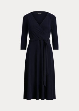 Vestido de jersey cruzado Ralph Lauren para mujer en azul marino Vestido de jersey cruzado Ralph Lauren para mujer en azul marino