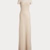 Vestido de noche de manga corta de malla Ralph Lauren en beige para mujer Vestido de noche de manga corta de malla Ralph Lauren en beige para mujer