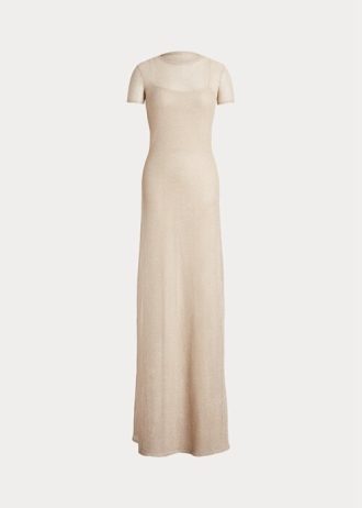 Vestido de noche de manga corta de malla Ralph Lauren en beige para mujer Vestido de noche de manga corta de malla Ralph Lauren en beige para mujer