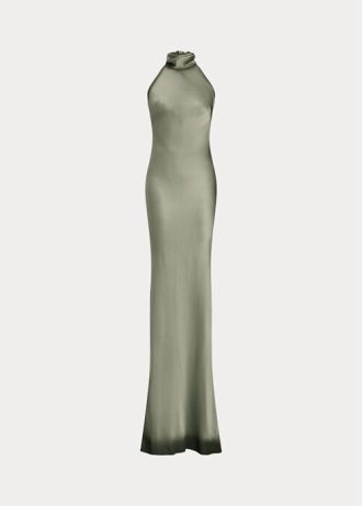 Vestido de noche Ralph Lauren Chilton de satén lavado verde para mujer Vestido de noche Ralph Lauren Chilton de satén lavado verde para mujer