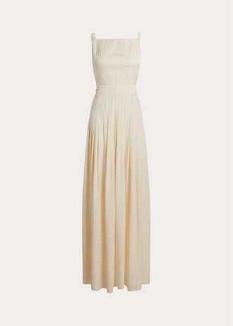 Vestido de noche Ralph Lauren Talbert de satén con espalda de crepé para mujer en color crema Vestido de noche Ralph Lauren Talbert de satén con espalda de crepé para mujer en color crema