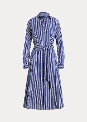 Vestido de rayas con cinturón Ralph Lauren para mujer, color azul marino y blanco