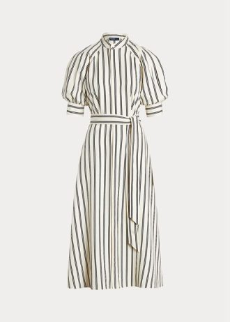Vestido de seda morera a rayas Ralph Lauren para mujer en color crema/negro