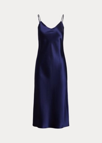 Vestido lencero midi de seda morera Ralph Lauren para mujer, color azul marino