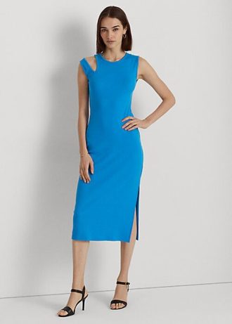 Vestido midi sin mangas de mezcla de algodón azul Ralph Lauren para mujer
