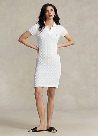 Vestido Ralph Lauren ajustado de algodón con cable para mujer, color blanco