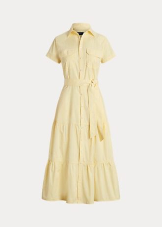 Vestido Ralph Lauren amarillo con cinturón y capas para mujer