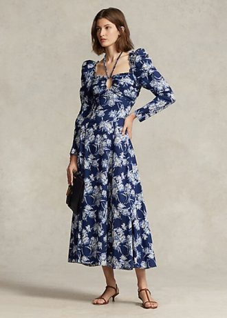 Vestido Ralph Lauren de algodón con estampado floral azul para mujer