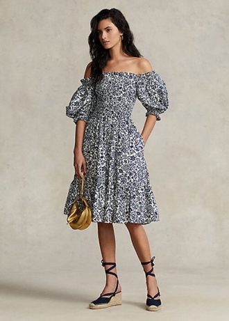 Vestido Ralph Lauren de algodón con mangas abullonadas y estampado floral para mujer