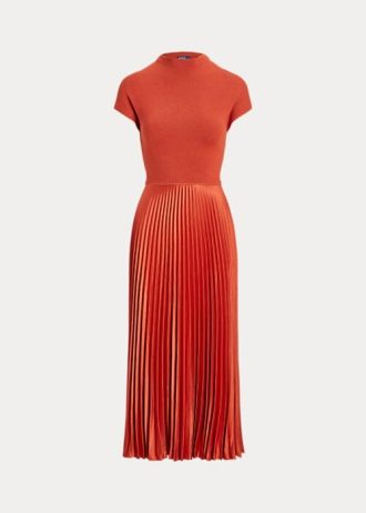 Vestido Ralph Lauren de cuello alto con pliegues híbridos en color naranja para mujer