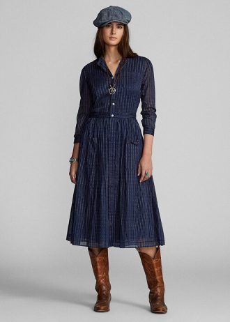 Vestido Ralph Lauren de gasa de algodón índigo para mujer, color azul marino