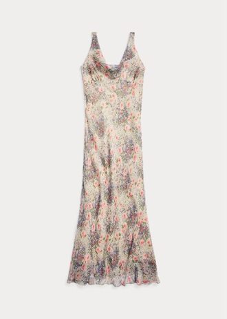 Vestido Ralph Lauren de gasa de seda arrugada con estampado floral multicolor/marrón para mujer