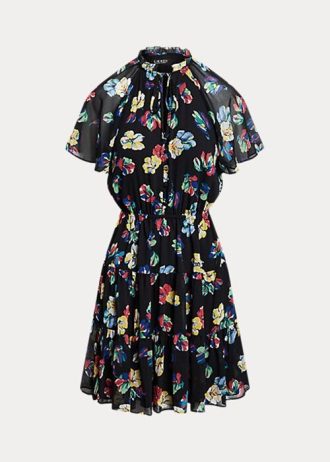 Vestido Ralph Lauren de georgette arrugado con estampado floral multicolor para mujer