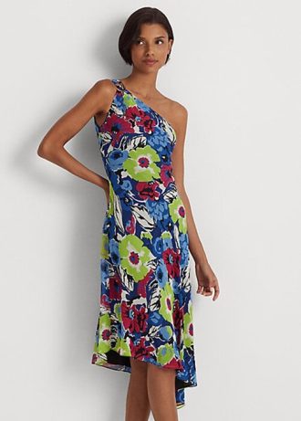 Vestido Ralph Lauren de georgette floral multicolor con un solo hombro para mujer