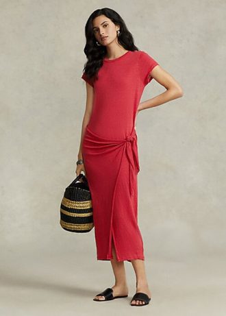 Vestido Ralph Lauren de jersey de lino con detalle anudado para mujer en color rojo