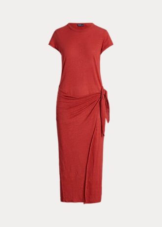 Vestido Ralph Lauren de jersey de lino con detalle anudado para mujer en color rojo