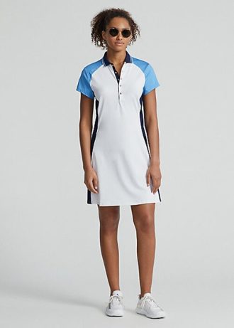 Vestido Ralph Lauren de jersey elástico con bloques de color blanco y azul para mujer