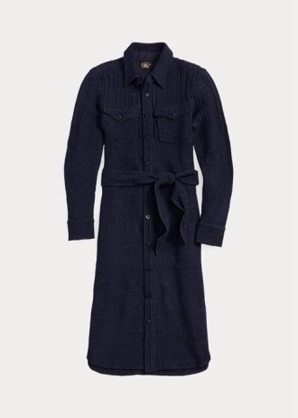 Vestido Ralph Lauren de lana y algodón con cinturón para mujer, color azul marino