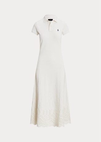 Vestido Ralph Lauren de malla de algodón elástico con ojales para mujer, color blanco