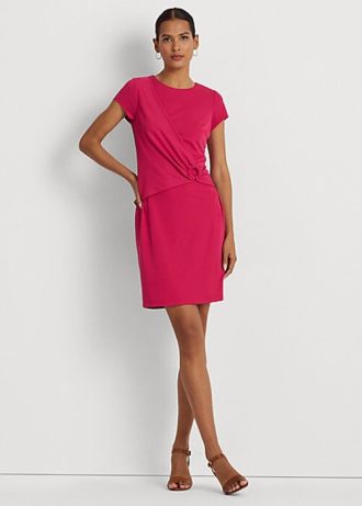 Vestido Ralph Lauren de manga corta en jersey elástico rosa para mujer