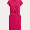 Vestido Ralph Lauren de manga corta en jersey elástico rosa para mujer Vestido Ralph Lauren de manga corta en jersey elástico rosa para mujer