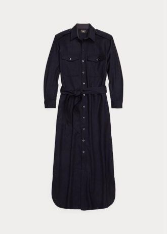 Vestido Ralph Lauren de mezcla de lana con cinturón para mujer, color azul marino
