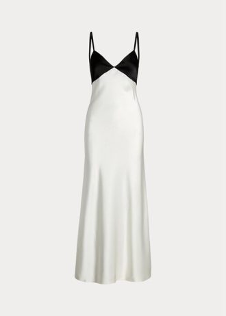 Vestido Ralph Lauren sin mangas de satén en contraste blanco y negro para mujer