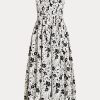 Vestido sin tirantes de lino floral Ralph Lauren para mujer, color negro y crema Vestido sin tirantes de lino floral Ralph Lauren para mujer, color negro y crema