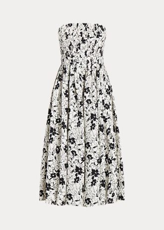 Vestido sin tirantes de lino floral Ralph Lauren para mujer, color negro y crema