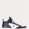 Zapatillas altas de cuero Ralph Lauren Court para hombre, color azul marino y blanco