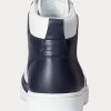 Zapatillas altas de cuero Ralph Lauren Court para hombre, color azul marino y blanco