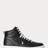 Zapatillas altas de cuero Ralph Lauren Court para hombre, color negro y blanco