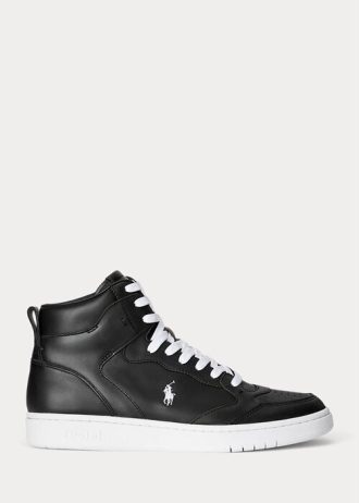 Zapatillas altas de cuero Ralph Lauren Court para hombre, color negro y blanco