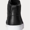 Zapatillas altas de cuero Ralph Lauren Court para hombre, color negro y blanco