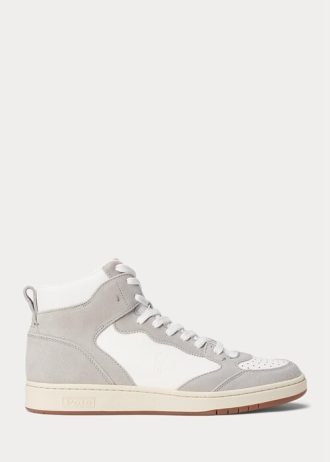 Zapatillas altas Ralph Lauren Court de piel y ante para hombre, color gris y blanco