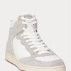 Zapatillas altas Ralph Lauren Court de piel y ante para hombre, color gris y blanco